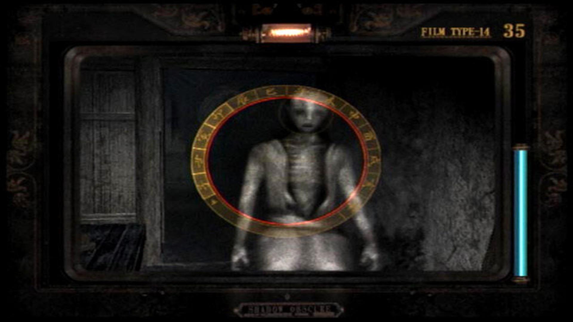 بهترین بازی های ترسناک - Fatal Frame 2: Crimson Butterfly screenshot of a ghostly figure who appears as the player-character looks through a camera lens