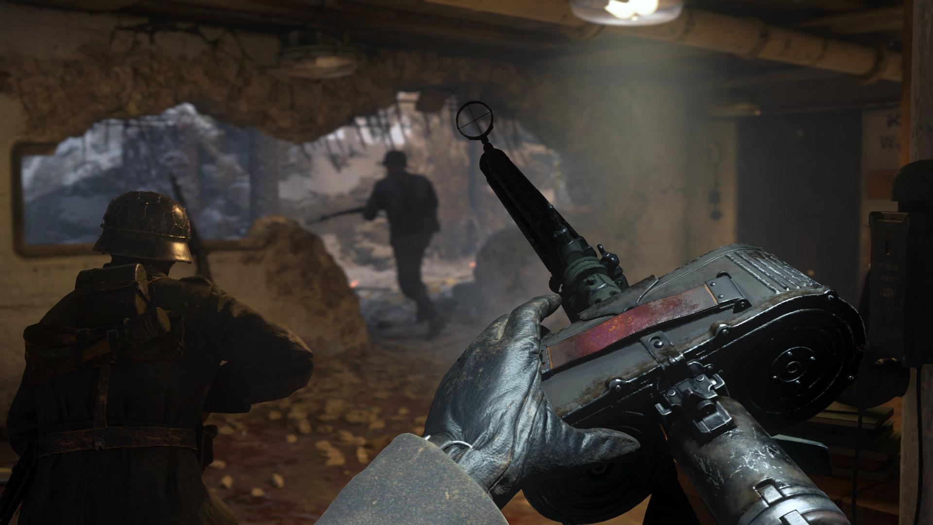 دویدن از میان یک پناهگاه تخریب شده در Call Of Duty WWII، که یکی از بهترین بازی های Call of Duty است.