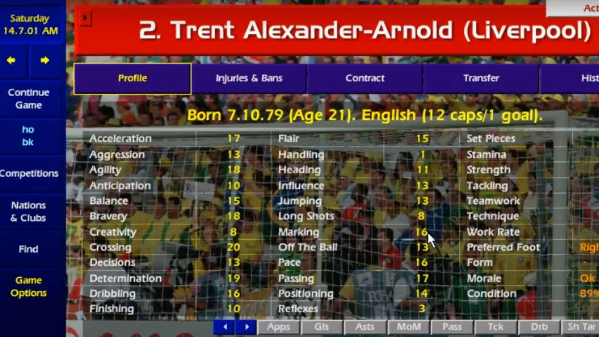 یک اسکرین شات از Championship Manager 01/02، یکی از بهترین بازی های فوتبال.