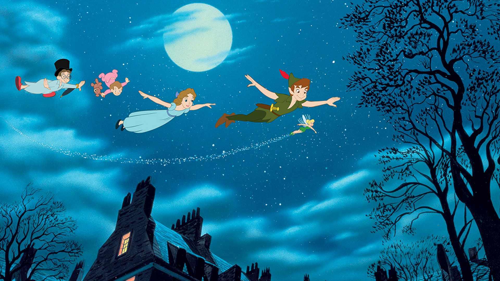 Peter، Wendy، John و Michael در حال پرواز بر فراز لندن در یکی از بهترین فیلم های دیزنی که تا کنون ساخته شده، Peter Pan.