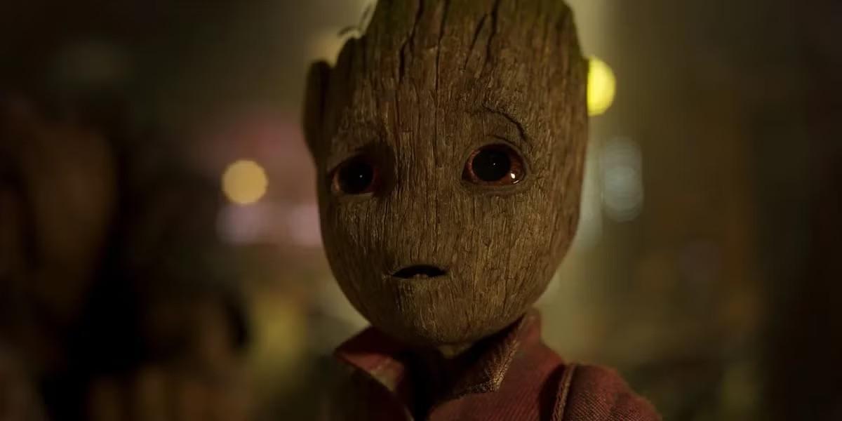 Baby Groot در حال ترسیدن در Guardians of the Galaxy Vol. 2
