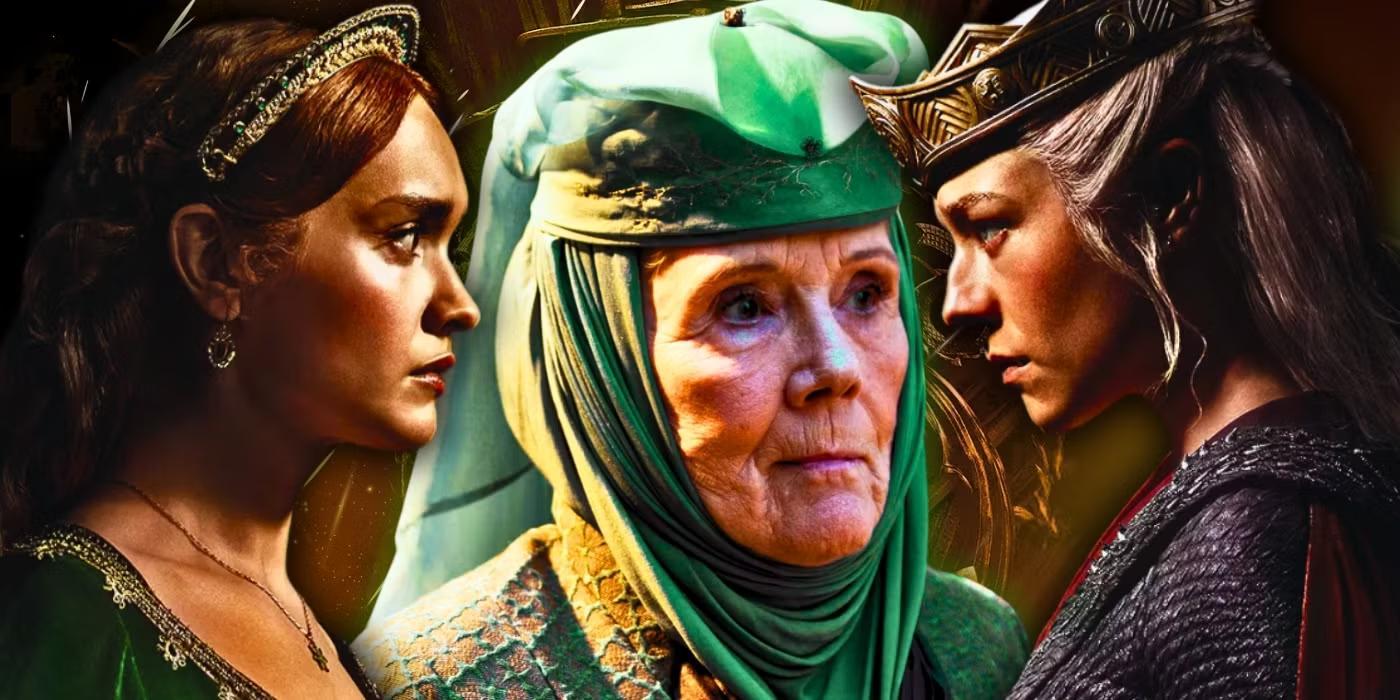 Rhaenyra and Alicent from House of the Dragon with Olenna from Game of Thrones, مرتبط با بازگشت Tyrell در Game of Thrones