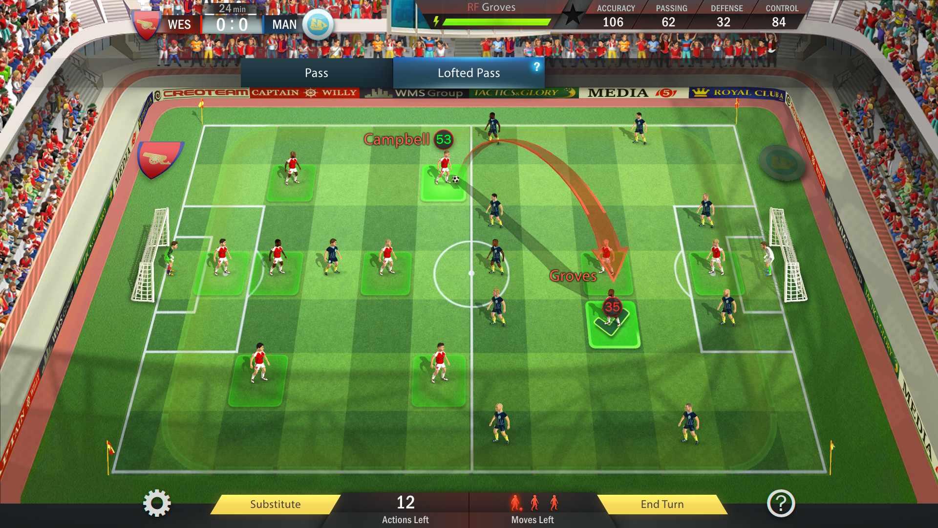 یک اسکرین شات از Football Tactics &amp;amp; Glory، یکی از بهترین بازی های فوتبال.