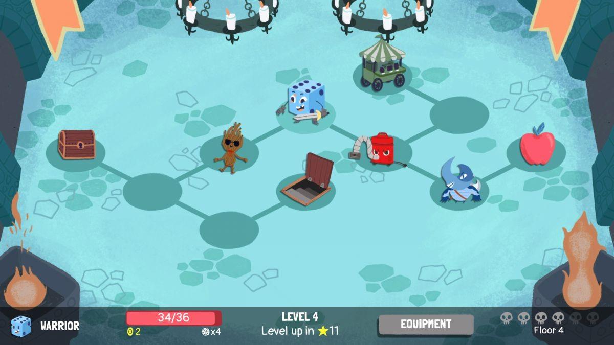 Branching paths in Dicey Dungeons, a dice-based card game from بهترین بازی های Roguelike.