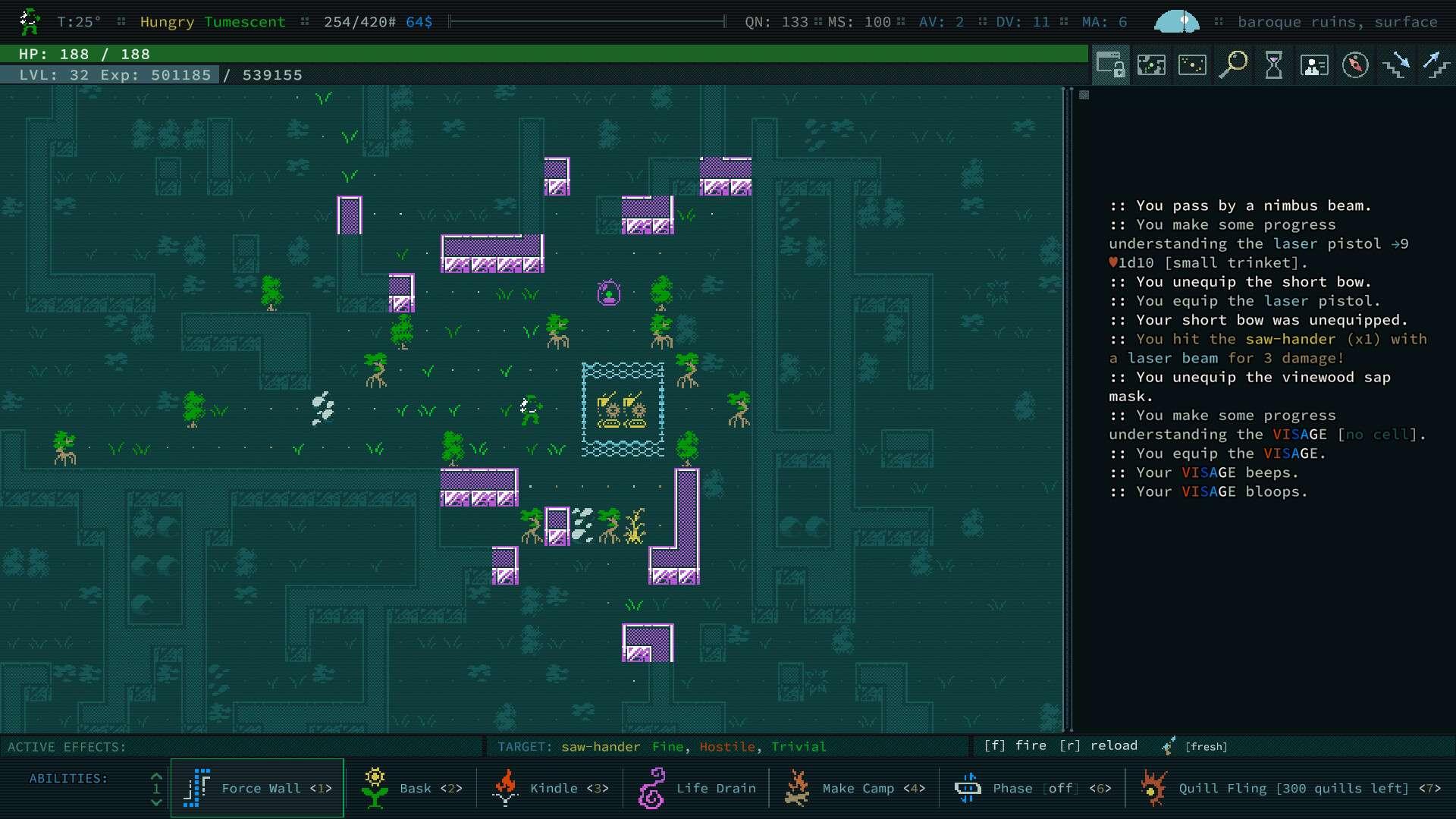 Mint green world of Caves of Qud, an expansive sci-fi game from بهترین بازی های Roguelike.
