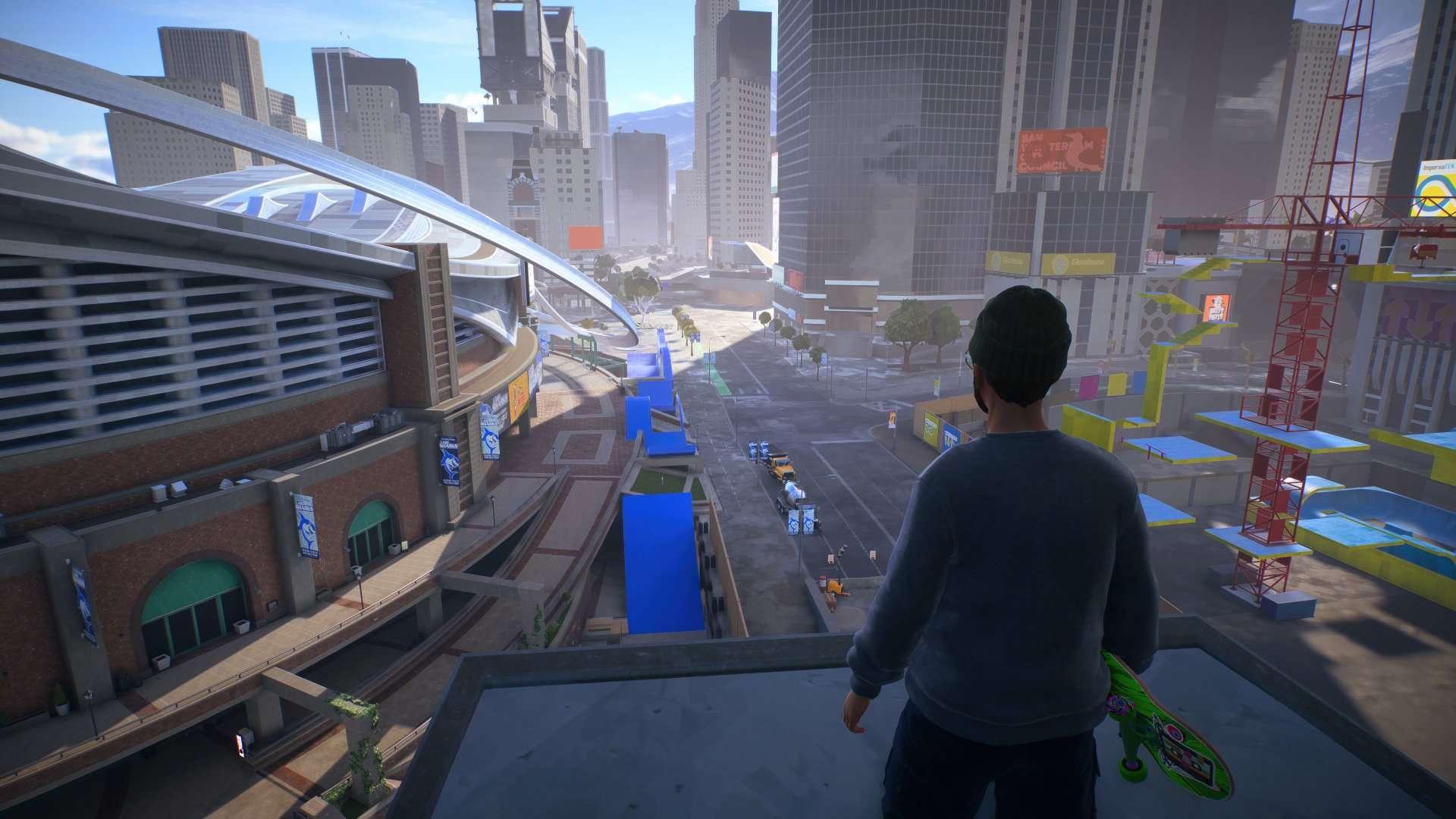 اسکرین شات از بازی Skate که یک اسکیت باز به شهر سن ونستردام نگاه می کنه، Skate فرمول موفق