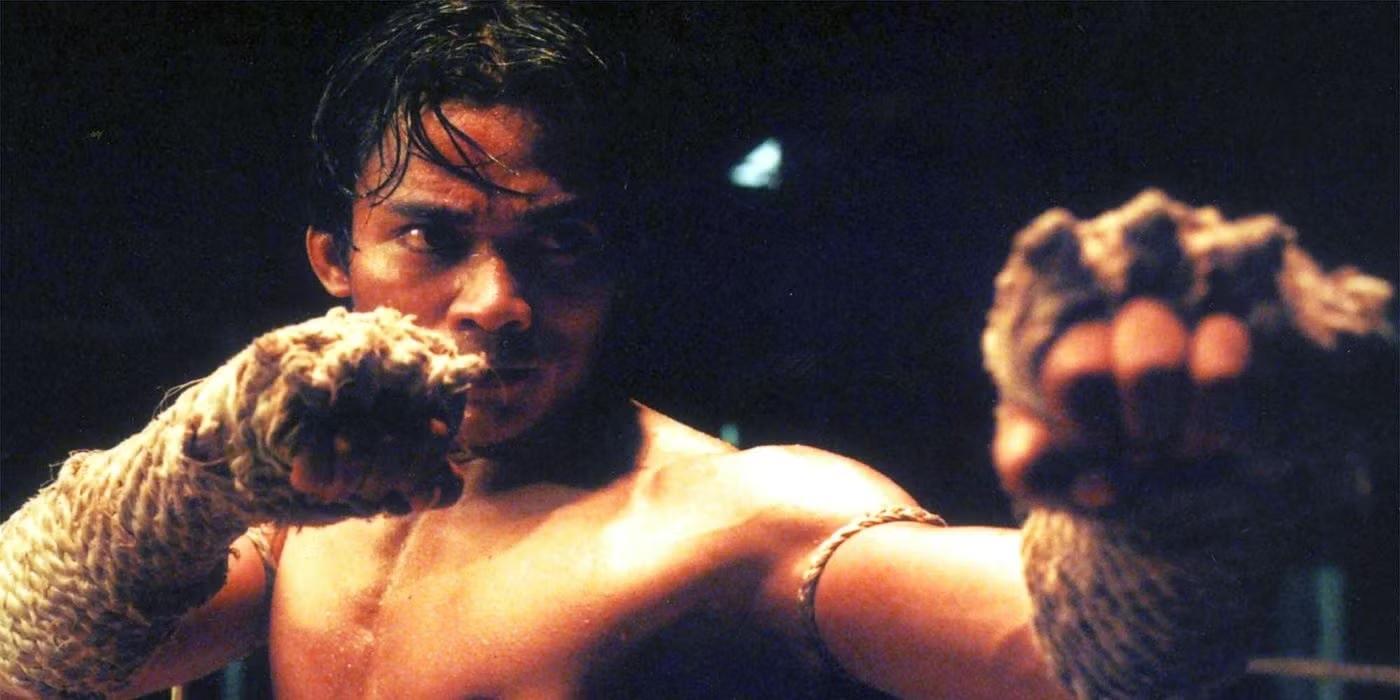 Ting assuming a Muay Thai stance with his rope wraps on in Ong Bak