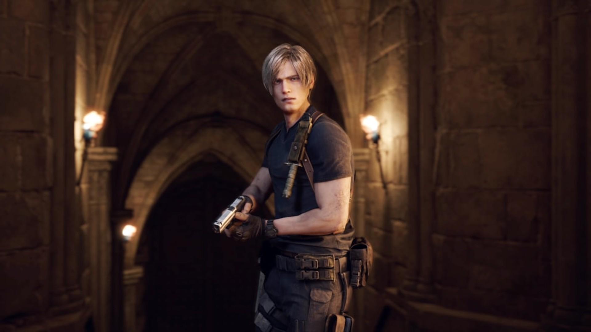 بهترین بازی های ترسناک - Resident Evil 4 Remake screenshot of Leon holding a pistol