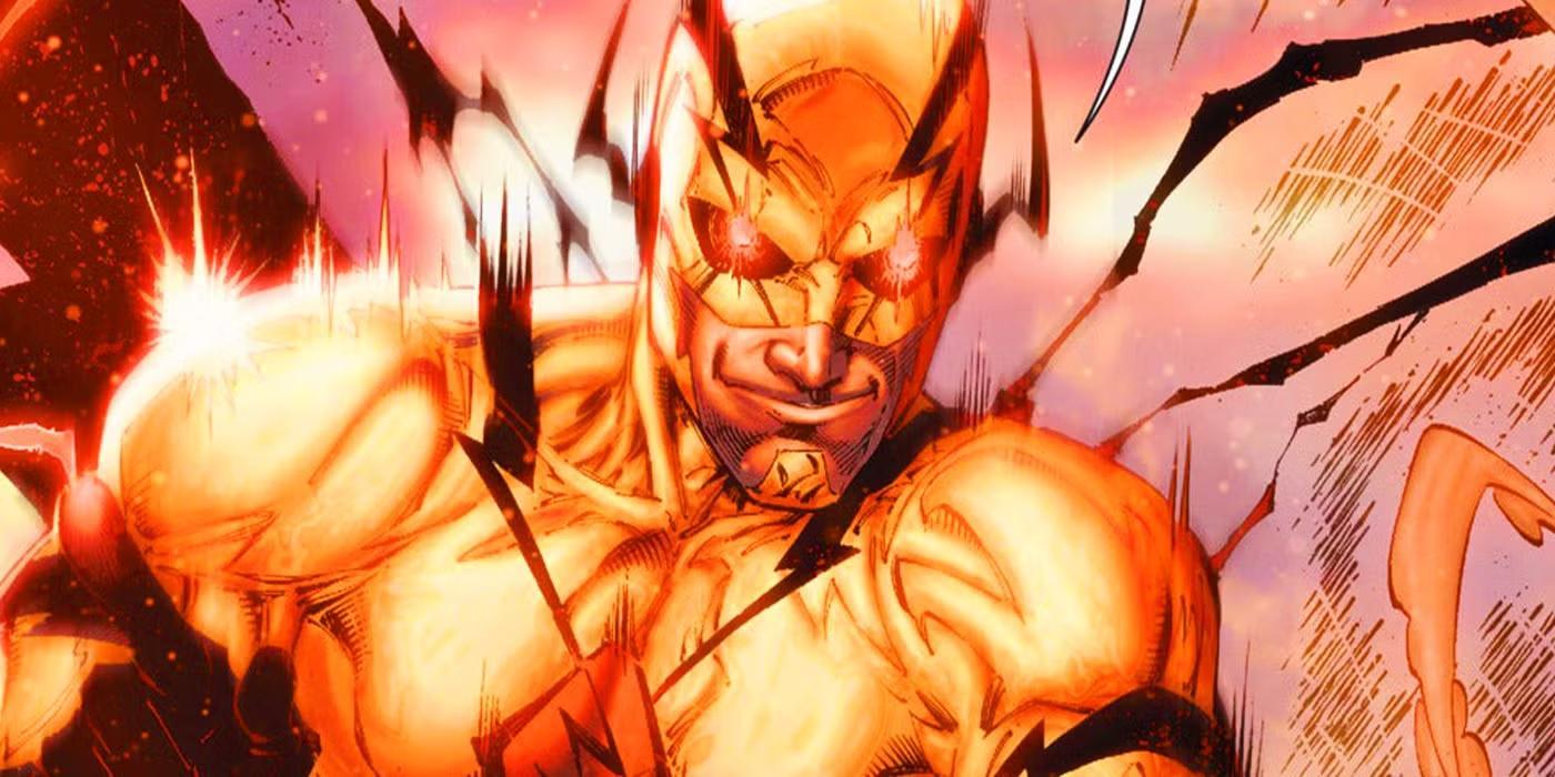 Reverse-Flash با چشمان قرمز درخشان و لبخندی شیطانی در فضا پرواز می کند - Peacemaker Superman ایستر اگ