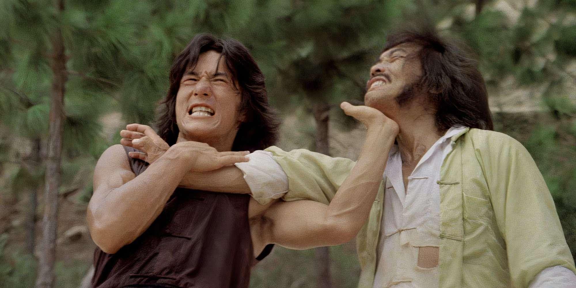 شخصیت ها در Drunken Master در حال مبارزه با جکی چان، یکی از فیلم های رزمی دیدنی دوباره