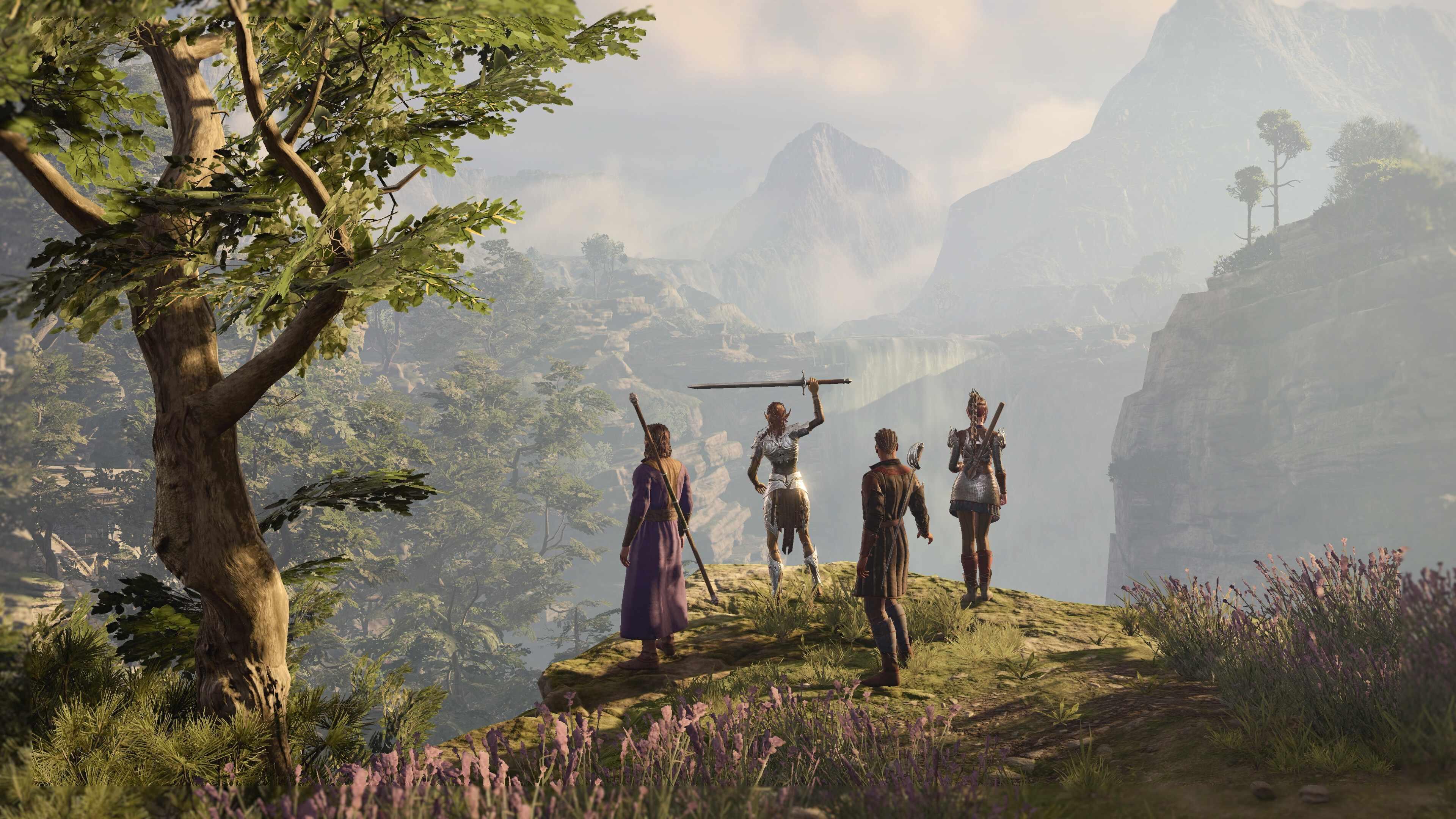 Baldur's Gate 3 party overlooking a cliff, یکی از بهترین بازی های RPG.