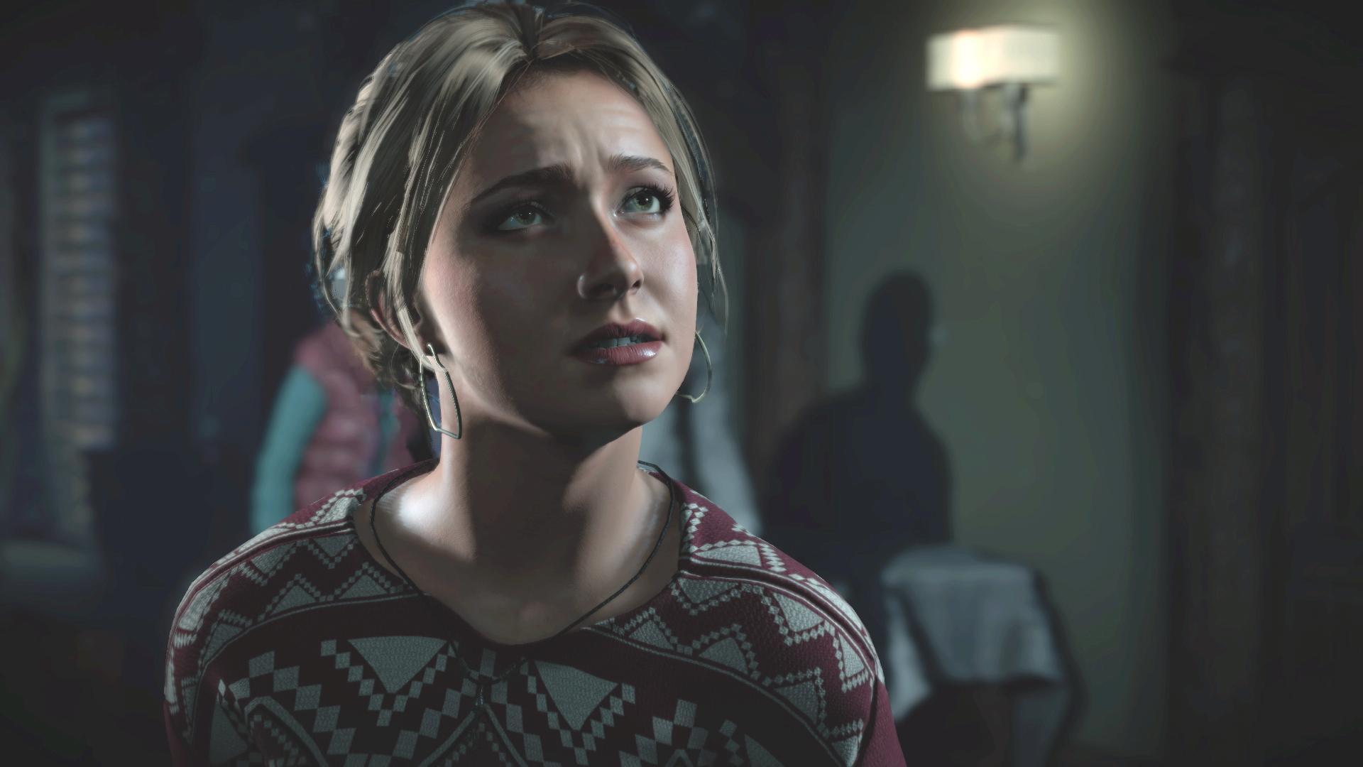 بهترین بازی های ترسناک - Until Dawn screenshot showing Sam played by Hayden Panettiere looking concerned