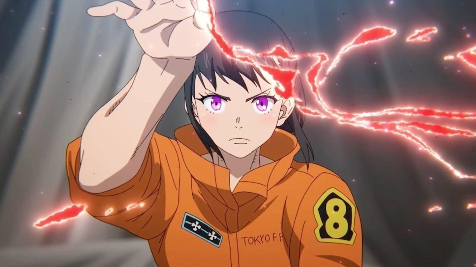 Maki در حال مبارزه با آتش در Fire Force season 3، از انیمه های جدید 2025