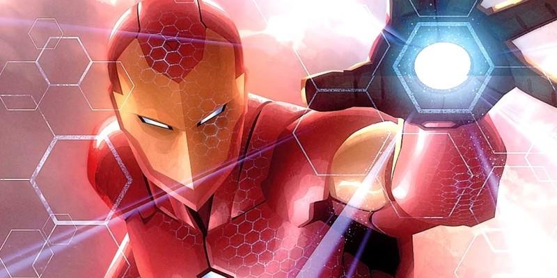 تونی استارک در حالی که زره All-New Iron Man خود را پوشیده است، پرتویی از دستش شلیک می کند - دوران جدید Iron Man
