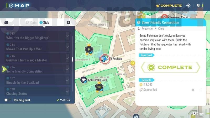 اسکرین شات Pokemon Legends: Z-A محل ماموریت فرعی 36 را نشان می دهد که برای افزایش دوستی در Pokemon Legends: Z-A و دریافت آیتم Soothe Bell مهم است.
