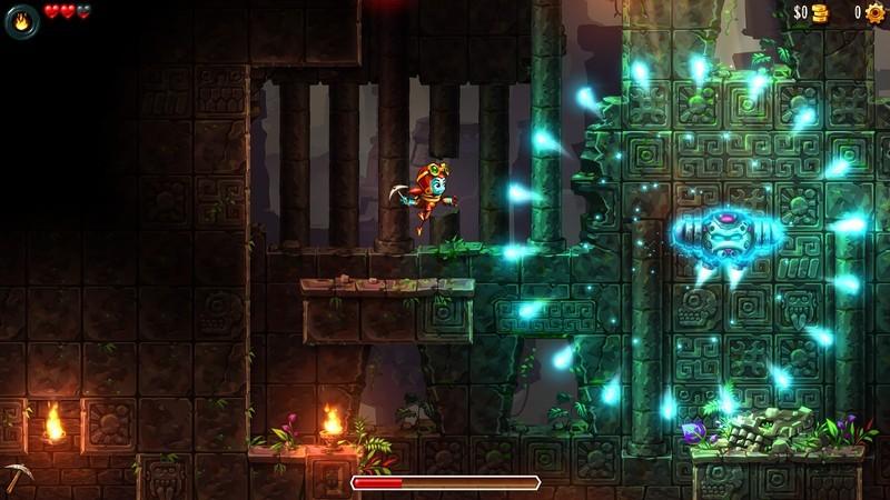 A screenshot of a blue-lit underground ruin in SteamWorld Dig 2, یکی از بهترین بازی های Metroidvania.