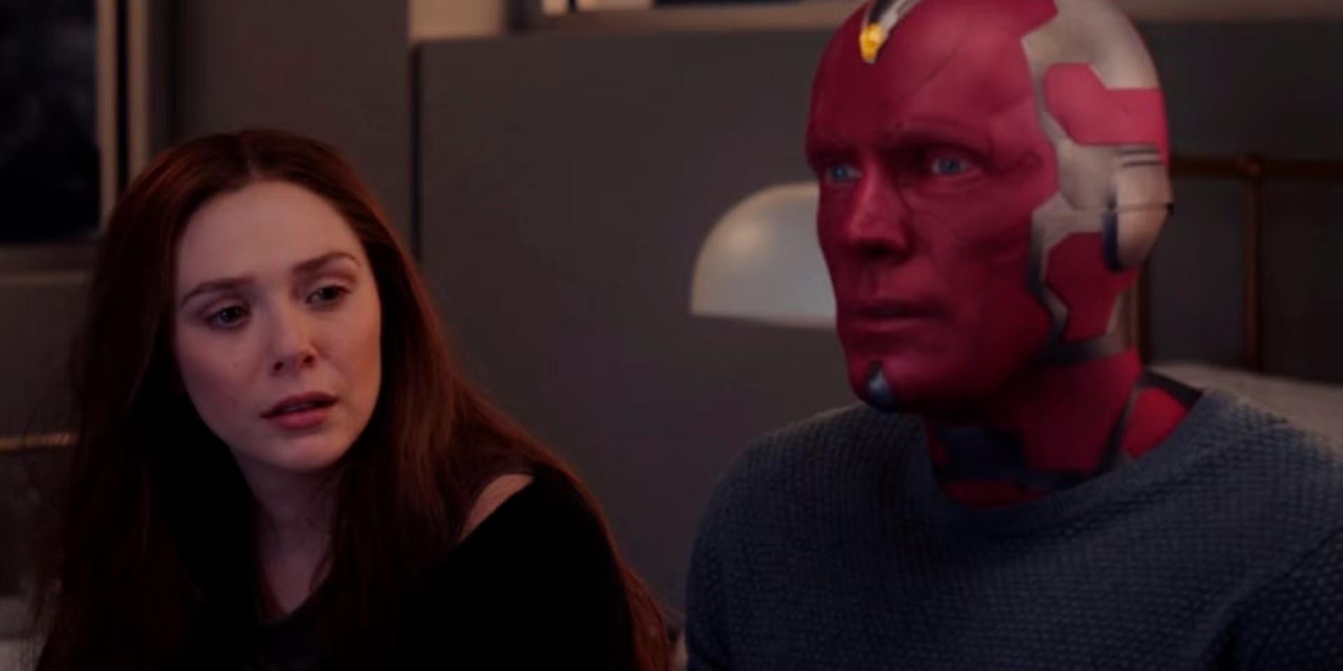 ویژن در حال صحبت با واندا در WandaVision، یک سریال ابرقهرمانی برای غیر طرفداران.