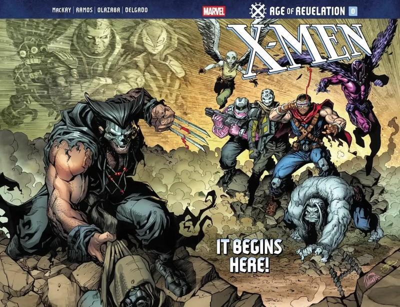 X-Men تئوری جهان جداگانه - تصویر روی جلد X-Men Age of Revelation #0، X-Men آینده نگرانه شامل Wolverine در حال جهش به سمت نبرد