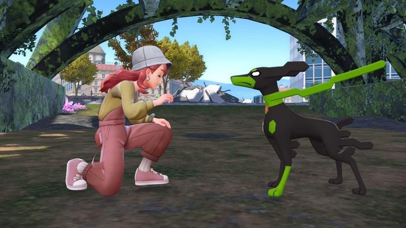 یک مربی که به سمت Zygarde 10٪ در گرفتن پوکمون لجندری Pokemon Legends: Z-A می رود.