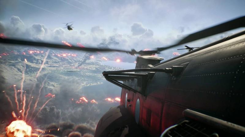 Battlefield Redsec حالت سولو: helicopter flying into firestorm