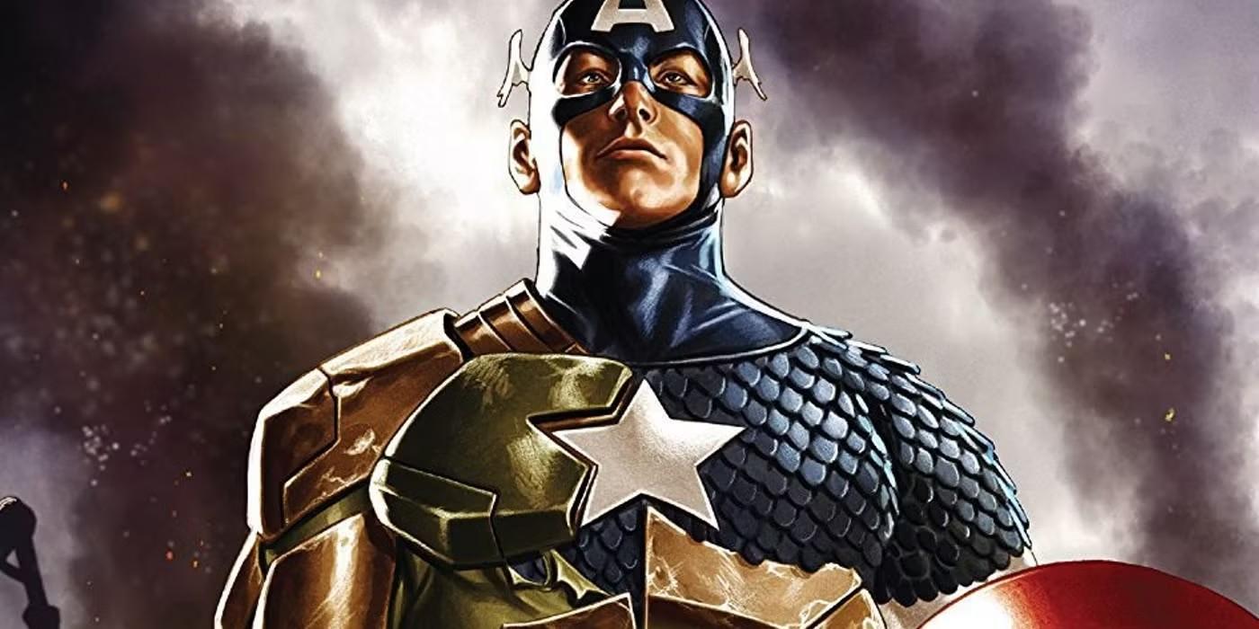 کاپیتان آمریکا با نیمی از لباس آبی کلاسیکش و نیمی از لباس سبز و طلایی کاپیتان هایدرا از Secret Empire مارول، نمونه ای از خراب شدن شخصیت های مارول