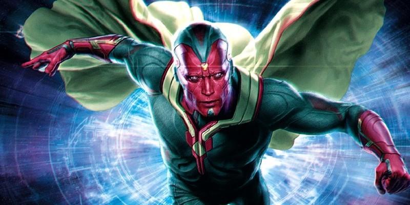 ویژن در فیلم Avengers: Age of Ultron با یکی از بهترین لباس های کمیک MCU، از میان یک پرتو آبی پرواز می کند