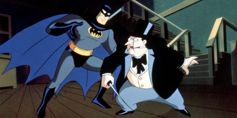 بتمن در حال مبارزه با پنگوئن در Batman: The Animated Series - از جمله قسمت های ضعیف این سریال
