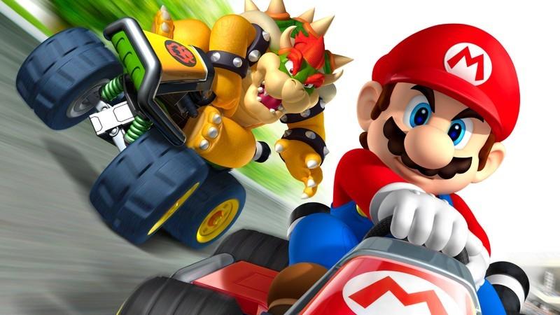 Mario racing Bowser in Mario Kart 7, یکی از بهترین بازی های Nintendo 3DS.