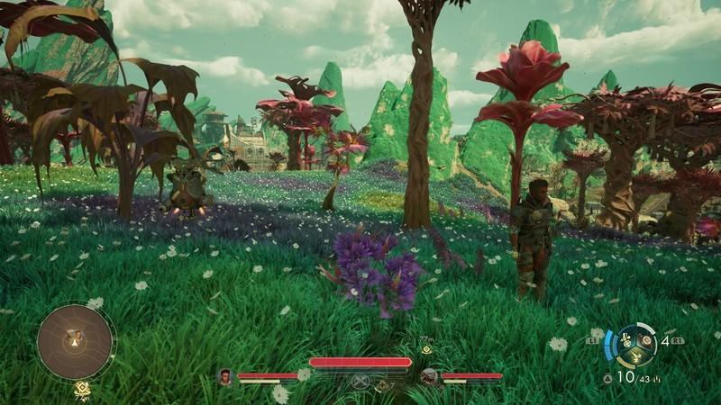 Outer Worlds 2 Paradise Island screenshot showing a lush alien forest