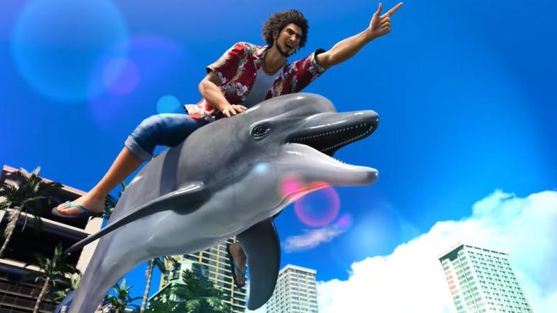 Ichiban Kasuga riding a dolphin in Like a Dragon: Infinite Wealth، یکی از بهترین بازی های Yakuza.