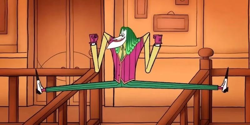 طراحی جوکر Bat-Fam: جوکر در حال کشیدن پاهاش روی پله ها