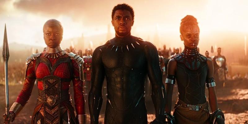 Danai Gurira در نقش Okoye، Chadwick Boseman در نقش Black Panther و Letitia Wright در نقش Shuri ارتش واکاندا را از طریق یک پورتال در Avengers Endgame هدایت می کنند، لحظاتی قبل از مرگ ثانوس در Marvel Zombies