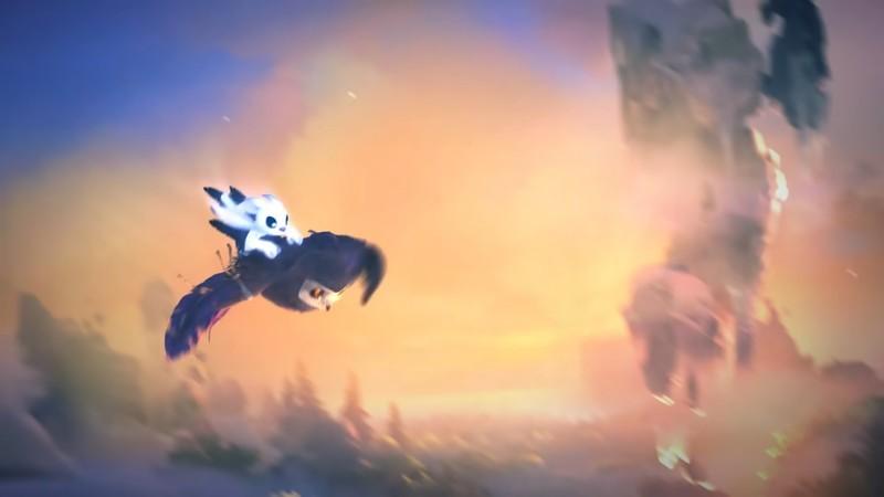 A screenshot of Ori and the bird Ku from Will of the Wisps, یکی از بهترین بازی های Metroidvania.