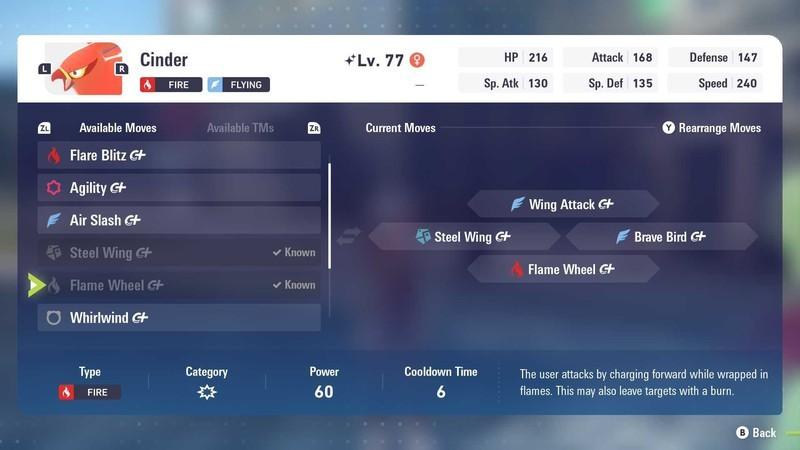 نکات بازی Pokemon Legends: Z-A: Talonflame's learned moves.