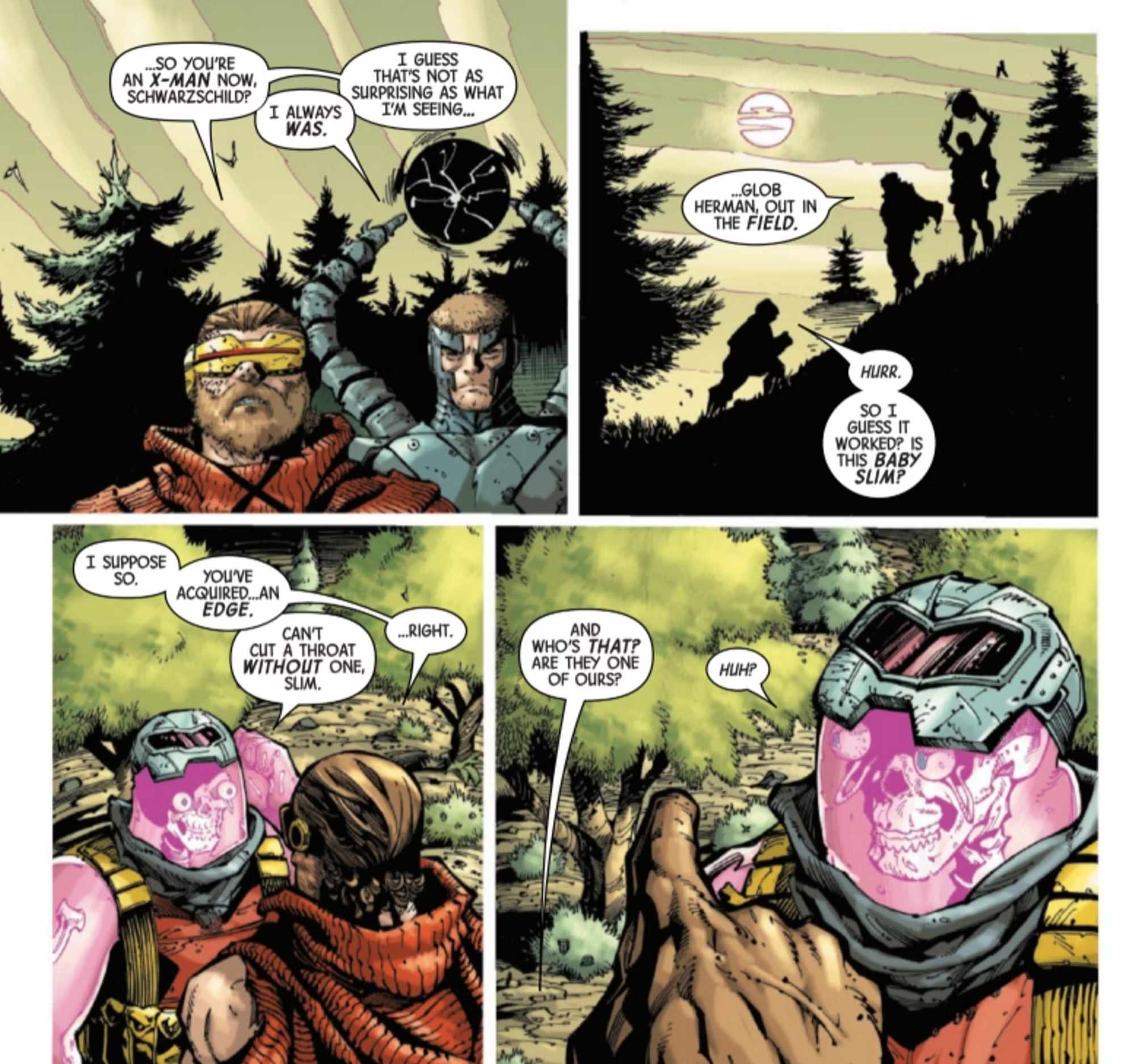 گلوب هرمان در کمیک های X-Men، نقش Wolverine جدید X-Men را پر می کند و سایکلاپس رو "اسلیم" صدا می کنه