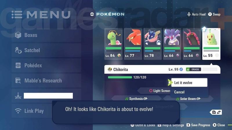 تصویری از یک Chikorita که در حال آماده شدن برای تکامل پوکمون Pokemon Legends: Z-A است.