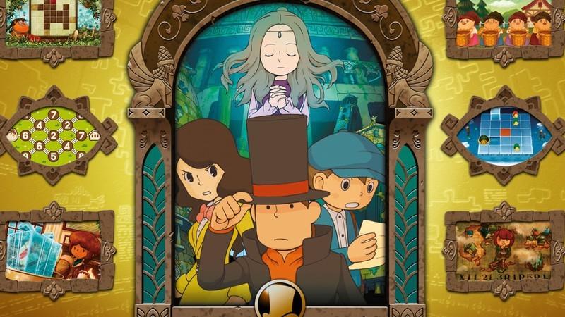 Professor Hershel Layton, Emmy Altava, and Luke Triton in a picture frame during Professor Layton and the Azran Legacy, یکی از بهترین بازی های Nintendo 3DS.