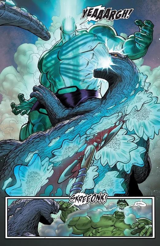 گوجیرا نفس اتمی را از بدن هالک در Godzilla Destroys the Marvel Universe #4 شلیک می کند - Hulk چطور از Godzilla باخت؟