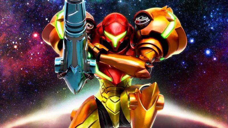 Samus crouching in space while holding a blue gun in Metroid: Samus Returns, از بهترین بازی های Nintendo 3DS.