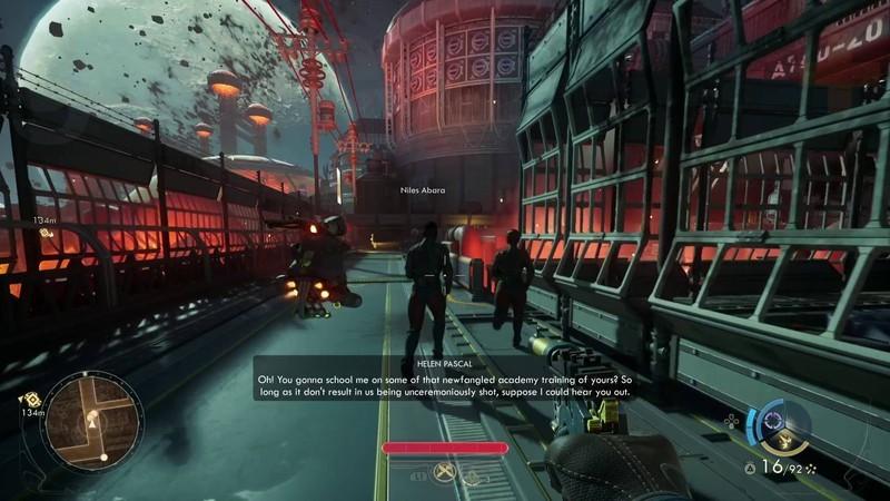 انتخاب Security Ops یا Central Dispatch در The Outer Worlds 2 choice Niles and Helen running to central dispatch