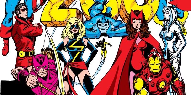 گروه برای عکسی روی پس زمینه سفید در جنجال کمیک Avengers #200 ژست گرفته اند