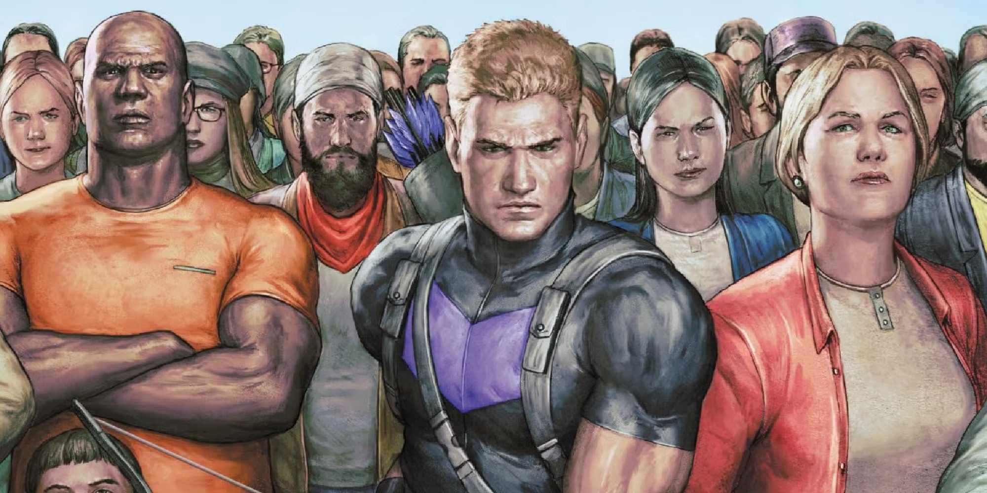 هاوک آی در کاور آرت Occupy Avengers، در بحث Hawkeye بدترین Avengers