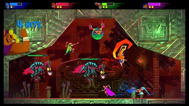 A screenshot of co-op play in Guacamelee 2, یکی از بهترین بازی های Metroidvania.