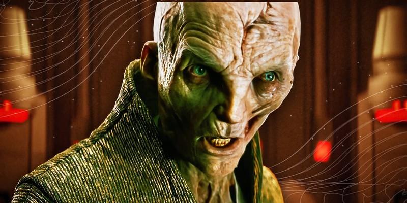 رهبر عالی اسنوک (اندی سرکیس)، از بهترین شروران Star Wars در The Last Jedi در حین صحبت کردن جدی به نظر می رسه. او روی پس زمینه Star Wars ویرایش شده.