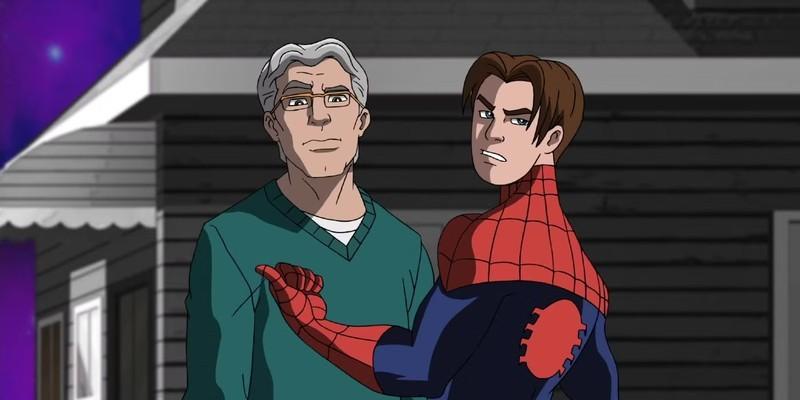 گرگ گرونبرگ در نقش عمو بن به همراه پیتر پارکر در Ultimate Spider-Man - Tobey Maguire در نقش عمو بن