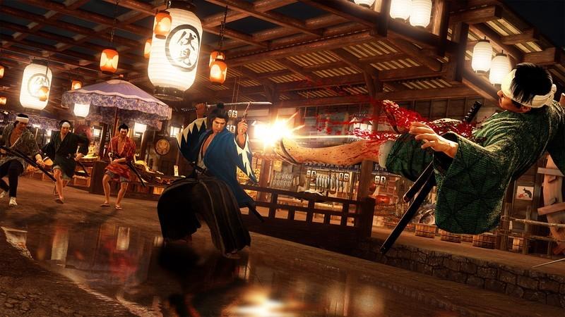 Ryoma sends an enemy flying using a gun in town, in Like a Dragon: Ishin, یکی از بهترین بازی های Yakuza