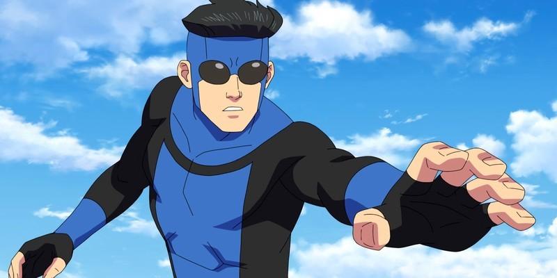 مارک/اینوینسیبل با لباس آبی اش در حال پرواز و دست دراز کردن در فصل 3 Invincible – انتشار سریع فصل جدید سریال