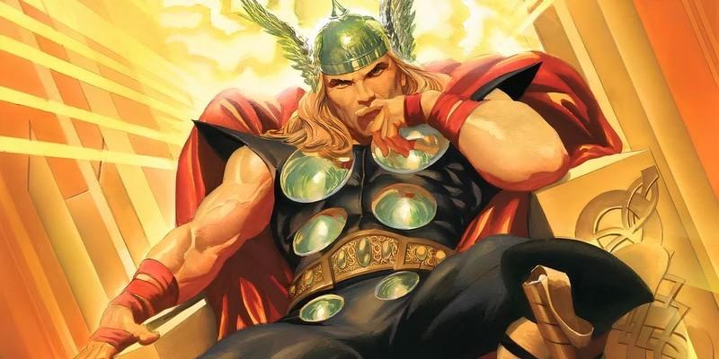 Comic book art: Thor sitting in his throne in contemplation - قوی ترین قهرمانان Avengers