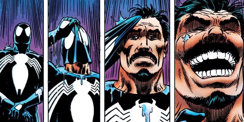 Kraven wearing Spider-Man's black suit and laughing in Kraven's Last Hunt - شرورهای Marvel قدرتمند شدند.