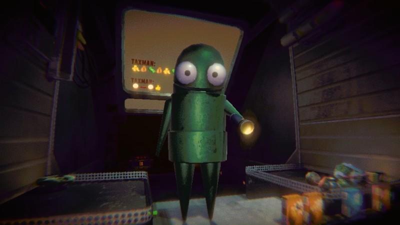 یک بازیکن سبزپوش که در R.E.P.O، یکی از بهترین بازی های هالووین، مستقیم به جلو نگاه می کند